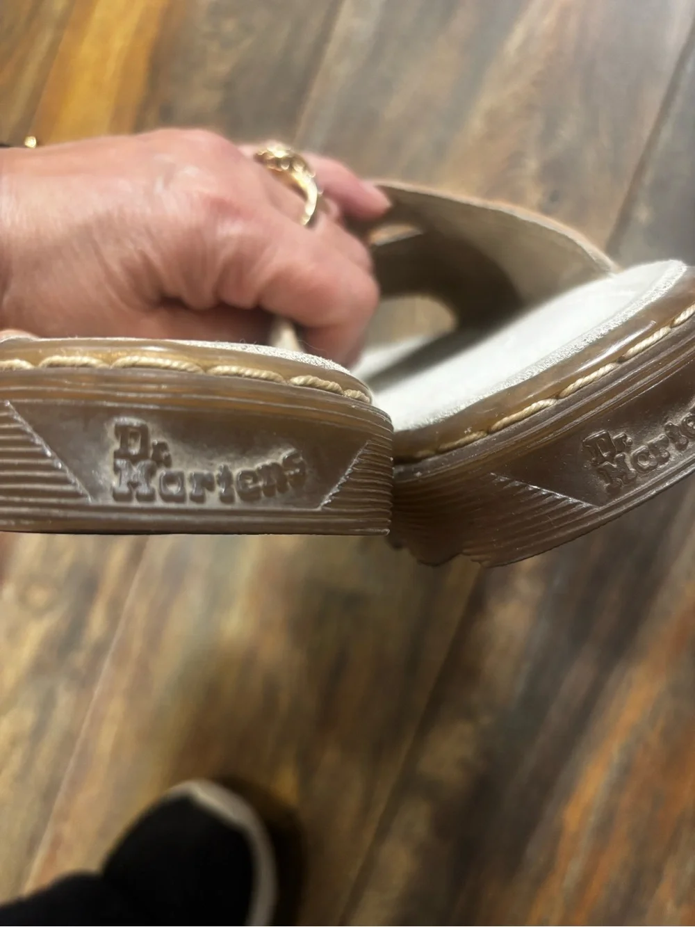 Vintage Dr. Martens Brown Leather Floral Cutout Slide Sandals - Picture 5 of 10